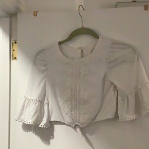 Rare Editions Girls size 7 top. Bell sleeves & ball fringes.  See measurements.